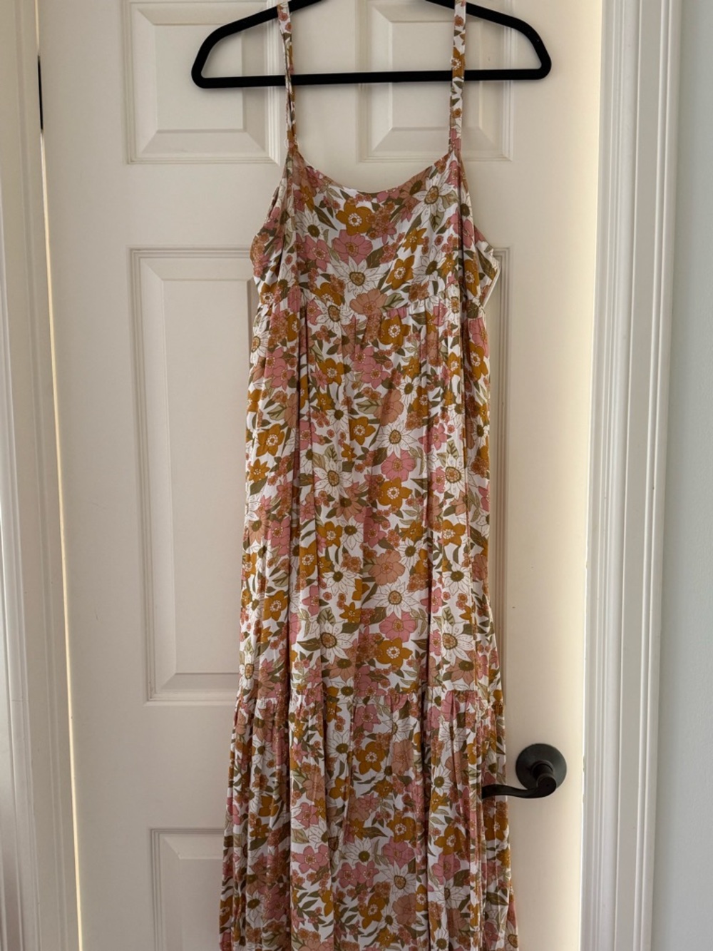 Floral Spaghetti Strap Midi Dress in Pink & Mustard